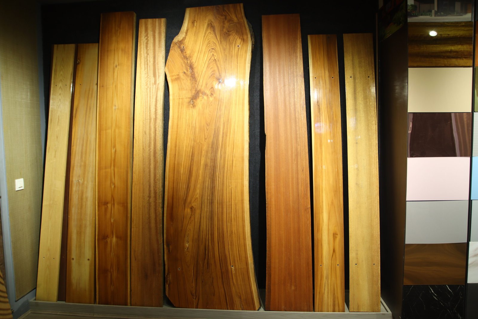 Solid wood and teak planks on display at Mittal Timber Traders, Gurugram